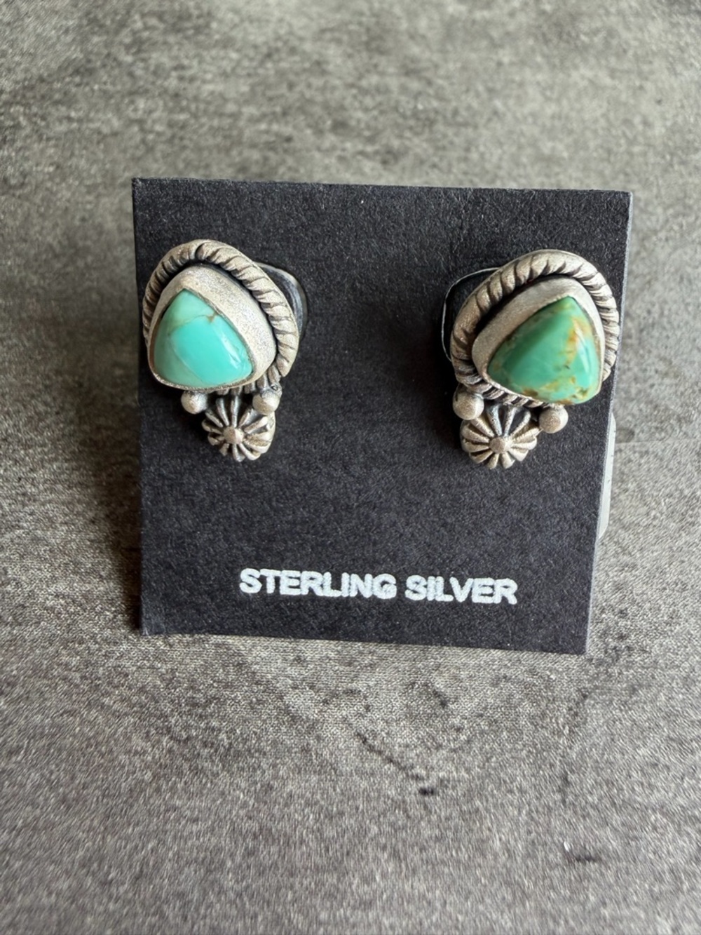 Sterling Silver Mojave Turquoise Teardrop Stud Earrings - Picture 2 of 4